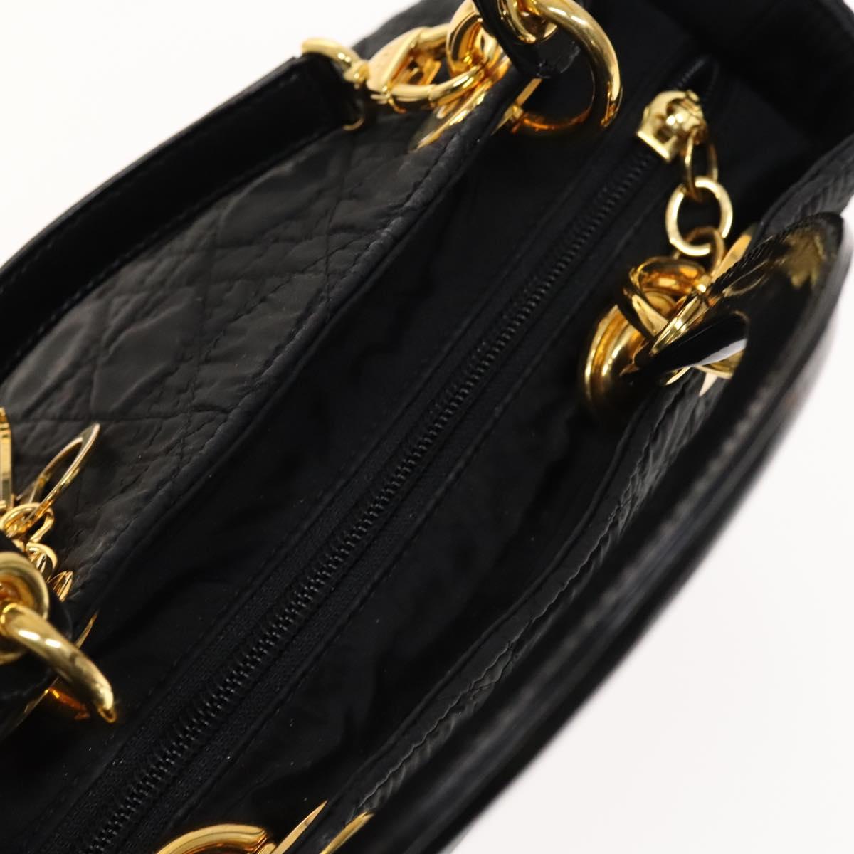 Christian Dior Canage Hand Bag Nylon 2way Black Gold Auth 140608