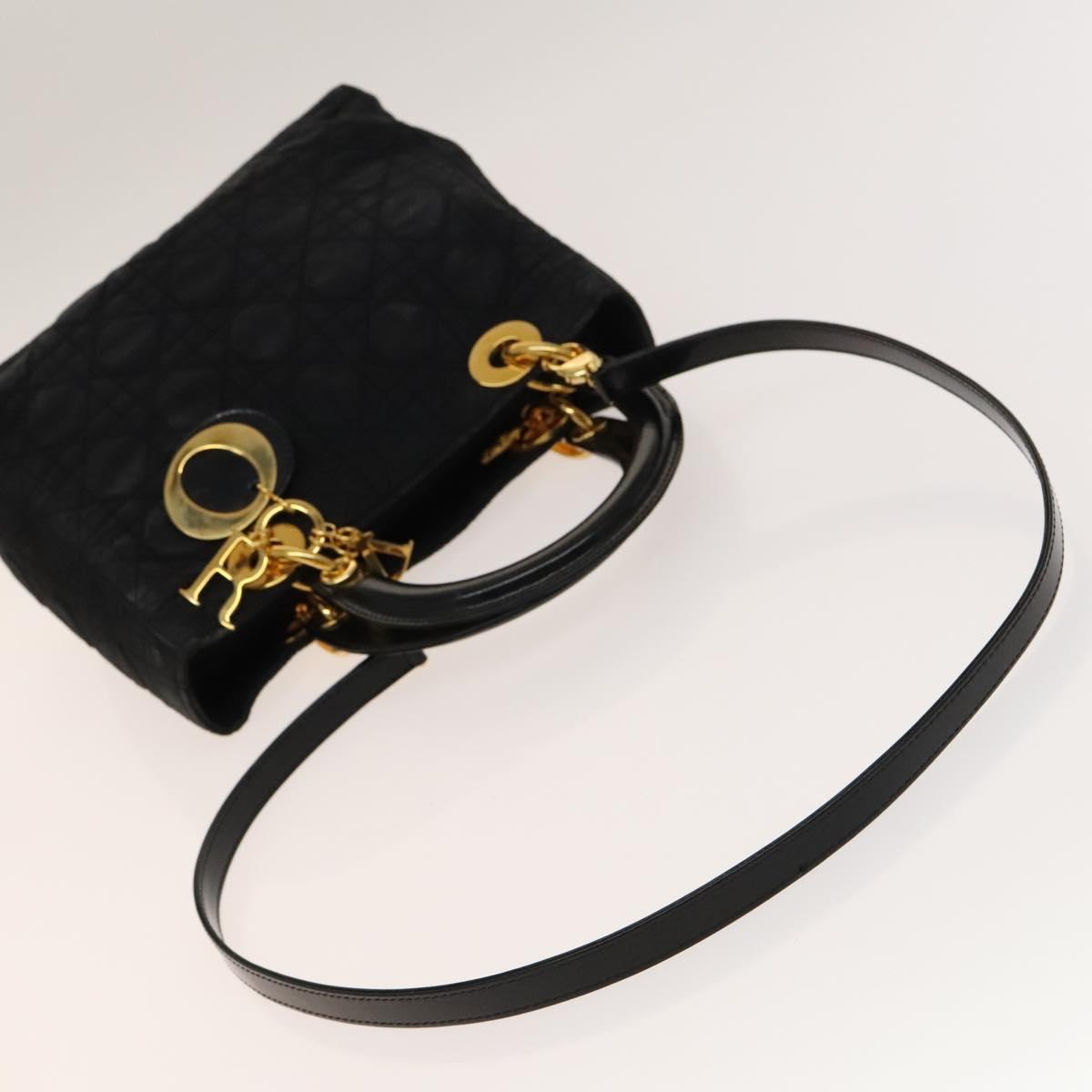 Christian Dior Canage Hand Bag Nylon 2way Black Gold Auth 140608