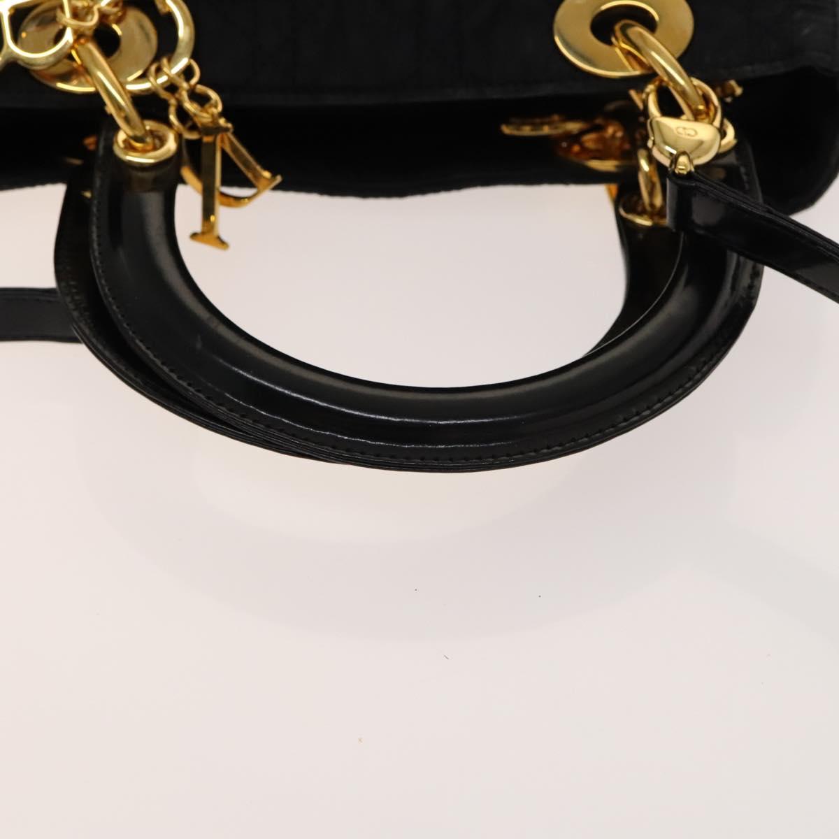 Christian Dior Canage Hand Bag Nylon 2way Black Gold Auth 140608