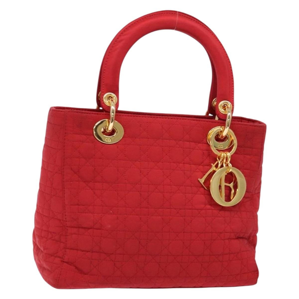 Christian Dior Canage Hand Bag Nylon Red Gold Auth 140609