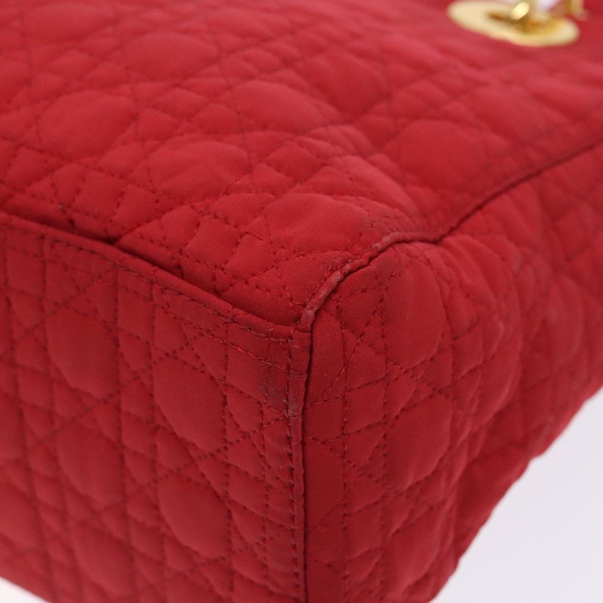 Christian Dior Canage Hand Bag Nylon Red Gold Auth 140609