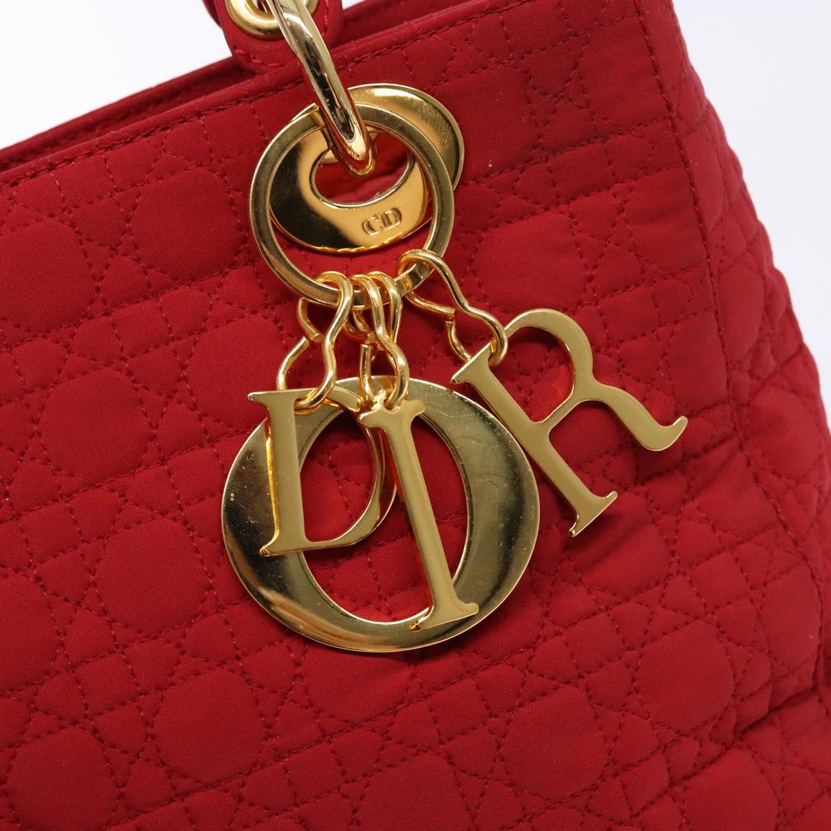 Christian Dior Canage Hand Bag Nylon Red Gold Auth 140609