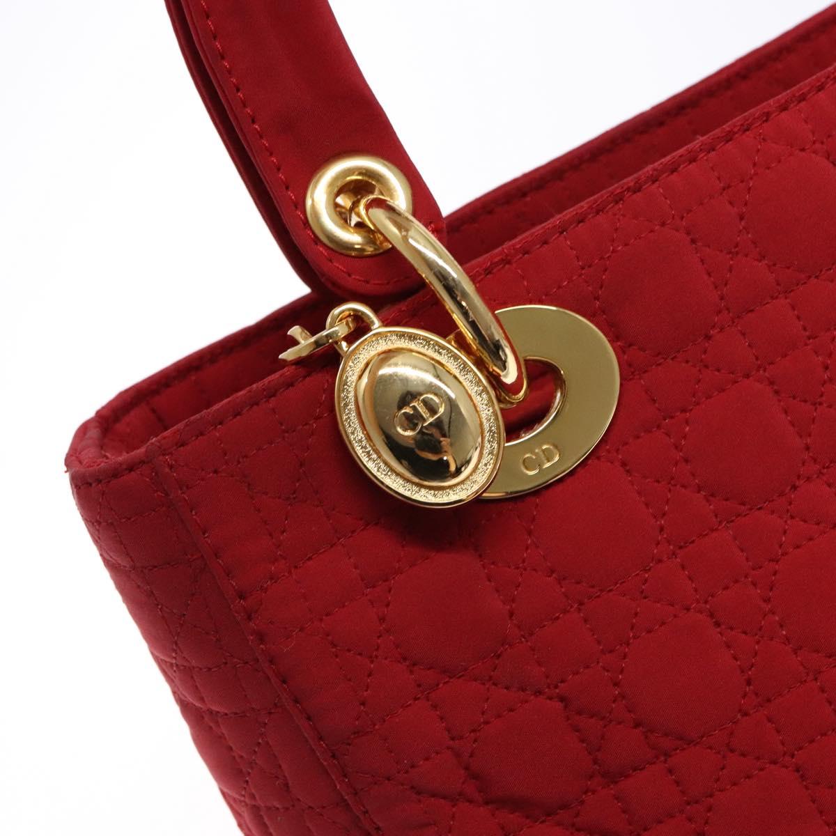 Christian Dior Canage Hand Bag Nylon Red Gold Auth 140609