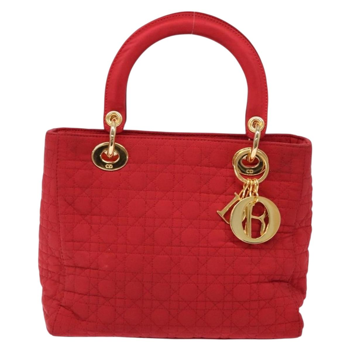Christian Dior Canage Hand Bag Nylon Red Gold Auth 140609