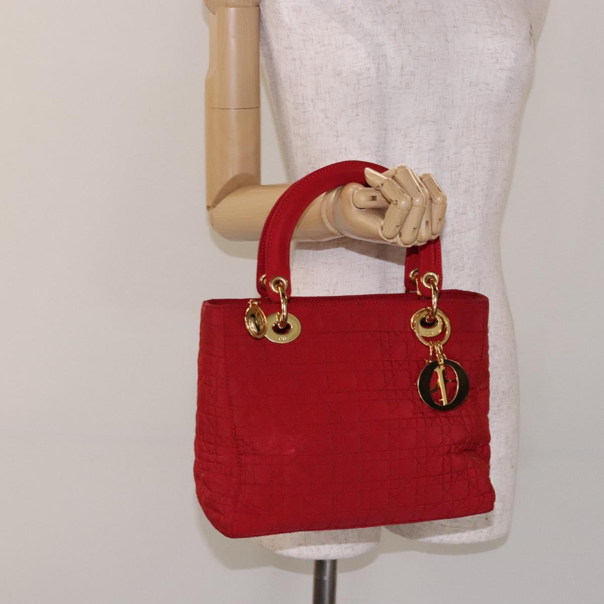 Christian Dior Canage Hand Bag Nylon Red Gold Auth 140609