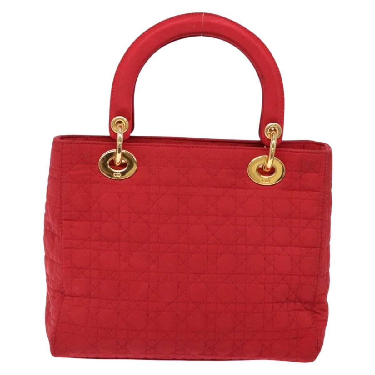 Christian Dior Canage Hand Bag Nylon Red Gold Auth 140609