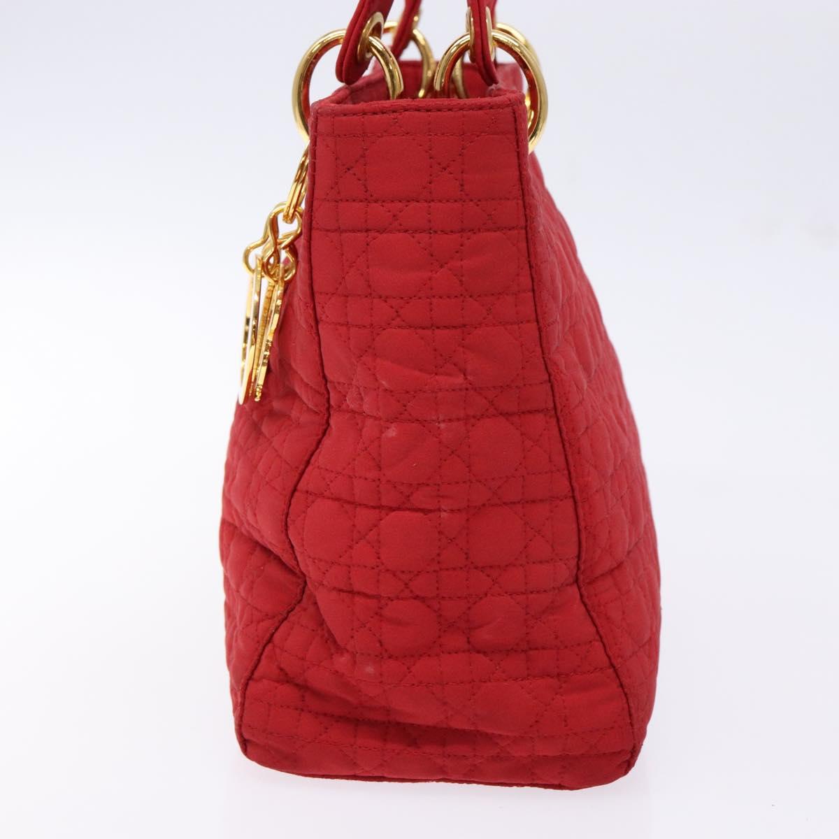 Christian Dior Canage Hand Bag Nylon Red Gold Auth 140609
