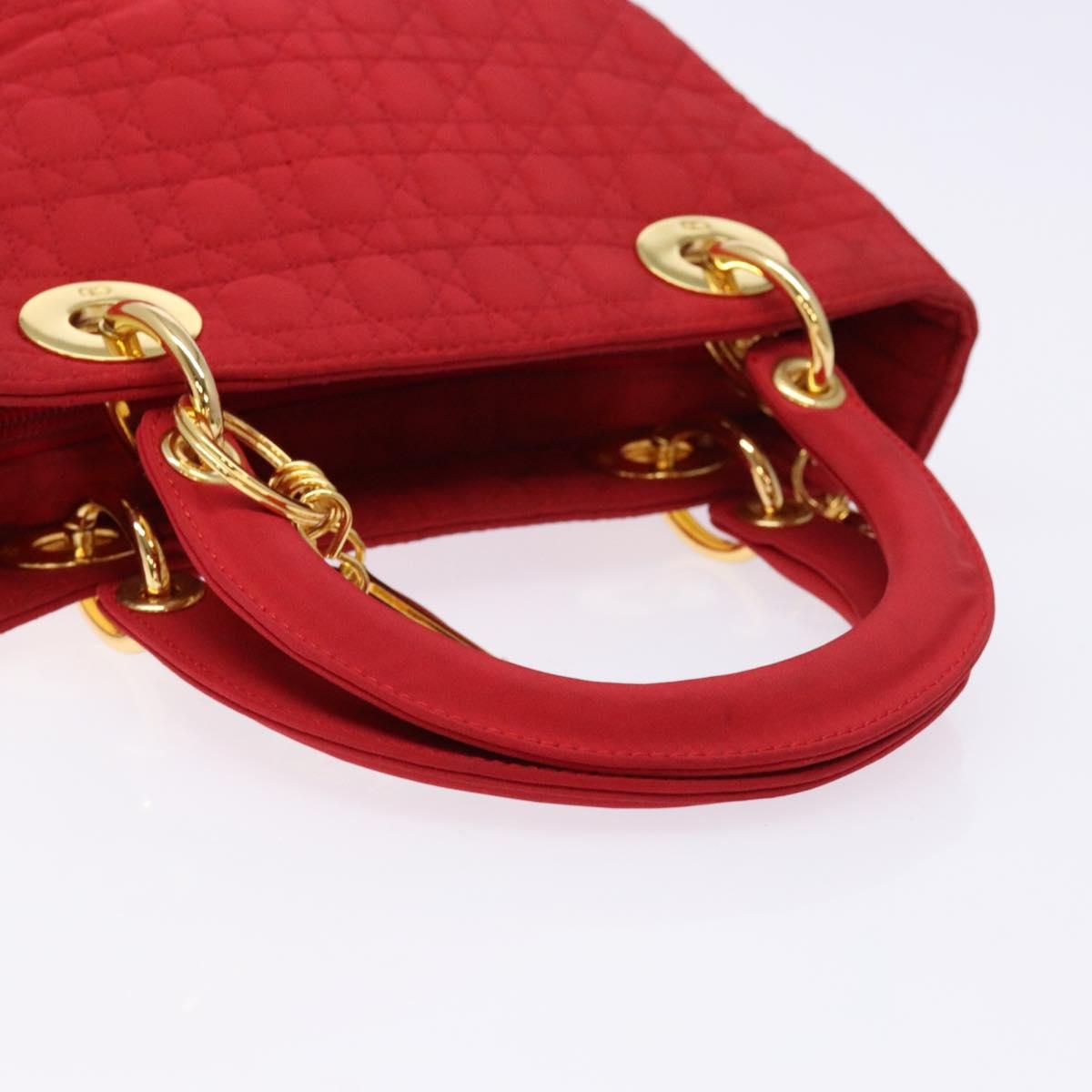 Christian Dior Canage Hand Bag Nylon Red Gold Auth 140609