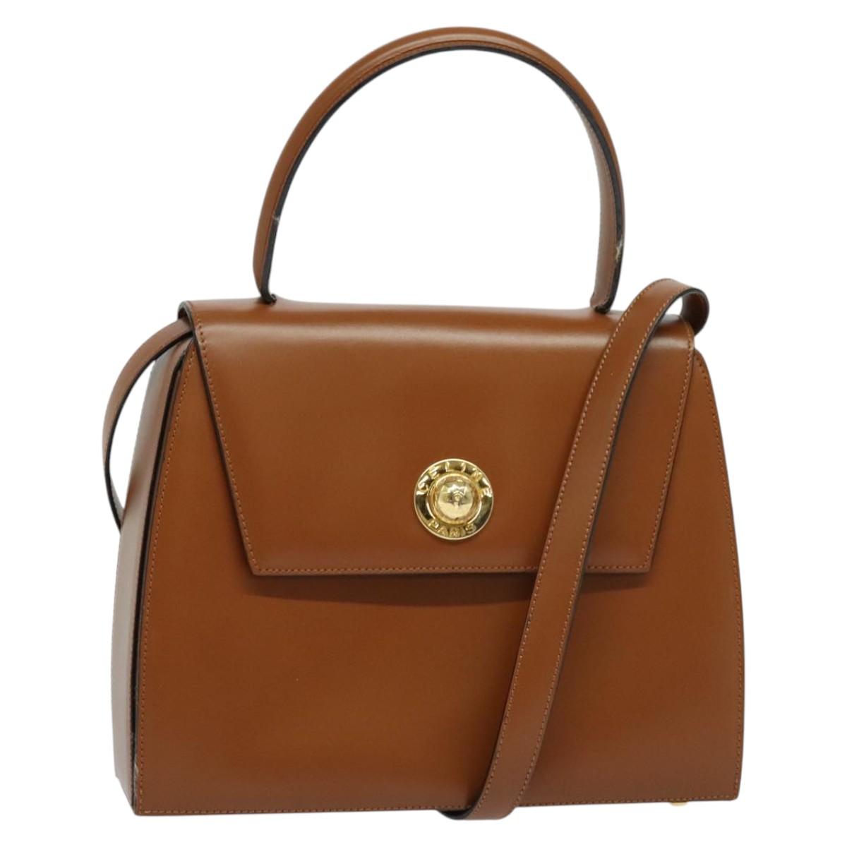 CELINE Hand Bag Leather 2way Brown Gold Auth 140614