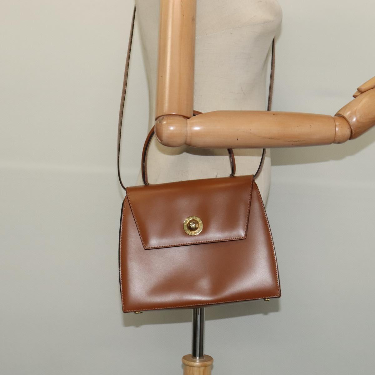 CELINE Hand Bag Leather 2way Brown Gold Auth 140614