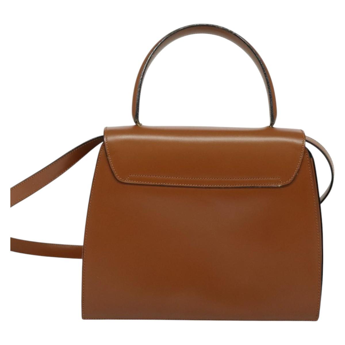 CELINE Hand Bag Leather 2way Brown Gold Auth 140614