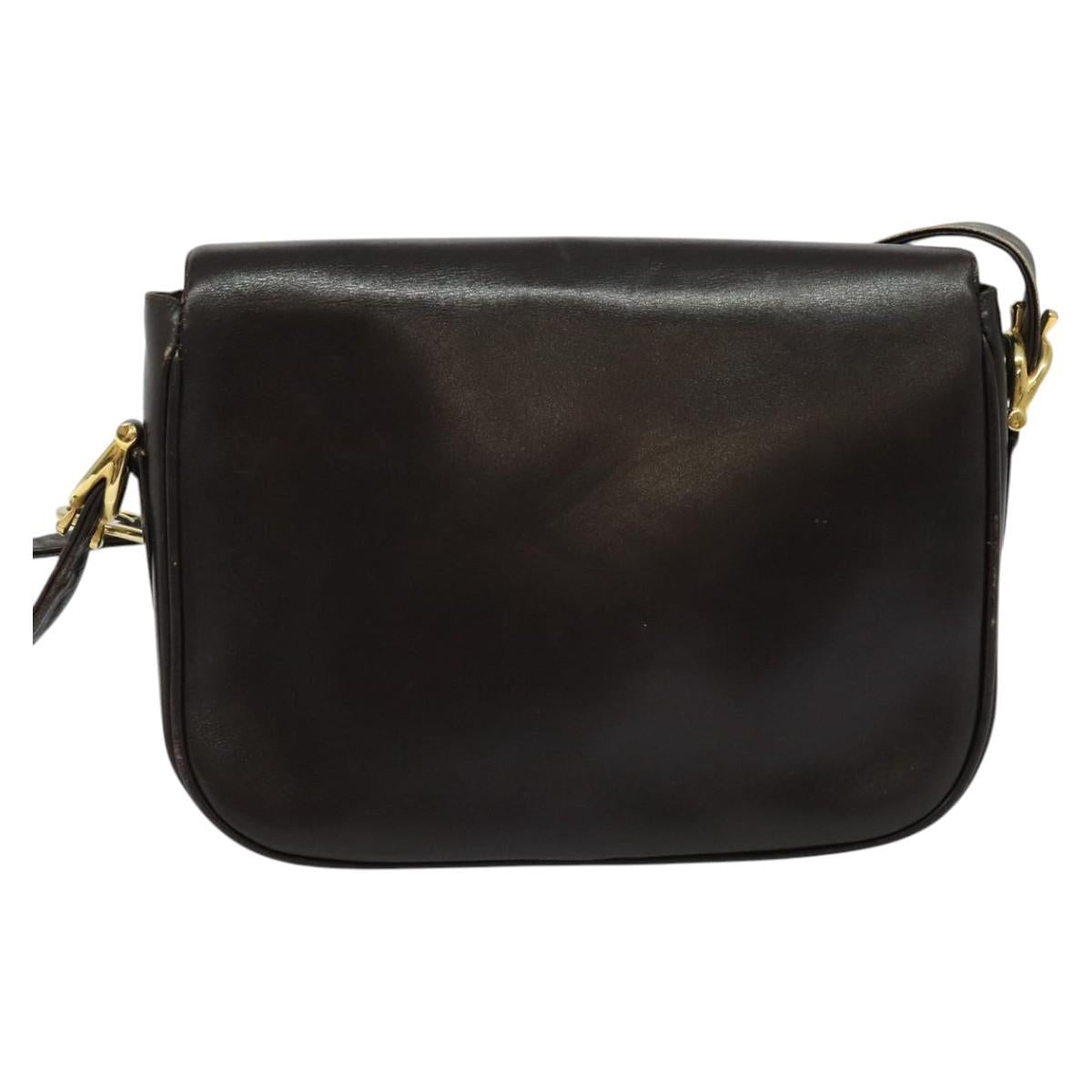 CELINE Horse Carriage Shoulder Bag Leather Brown Gold Auth 140615