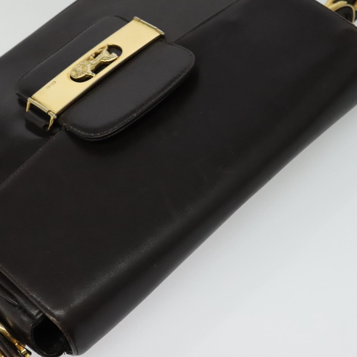 CELINE Horse Carriage Shoulder Bag Leather Brown Gold Auth 140615