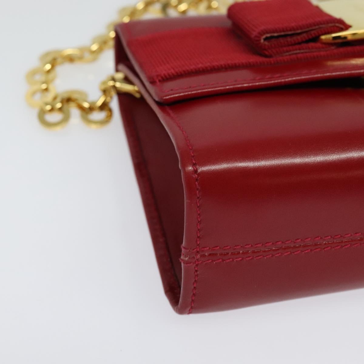 Salvatore Ferragamo Vala Chain Mini Shoulder Bag Leather Red Gold Auth 140616