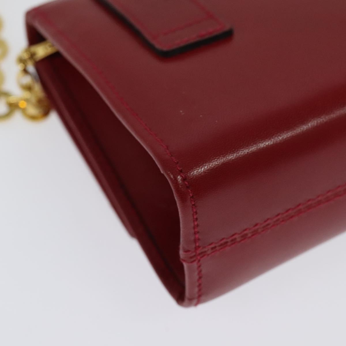 Salvatore Ferragamo Vala Chain Mini Shoulder Bag Leather Red Gold Auth 140616