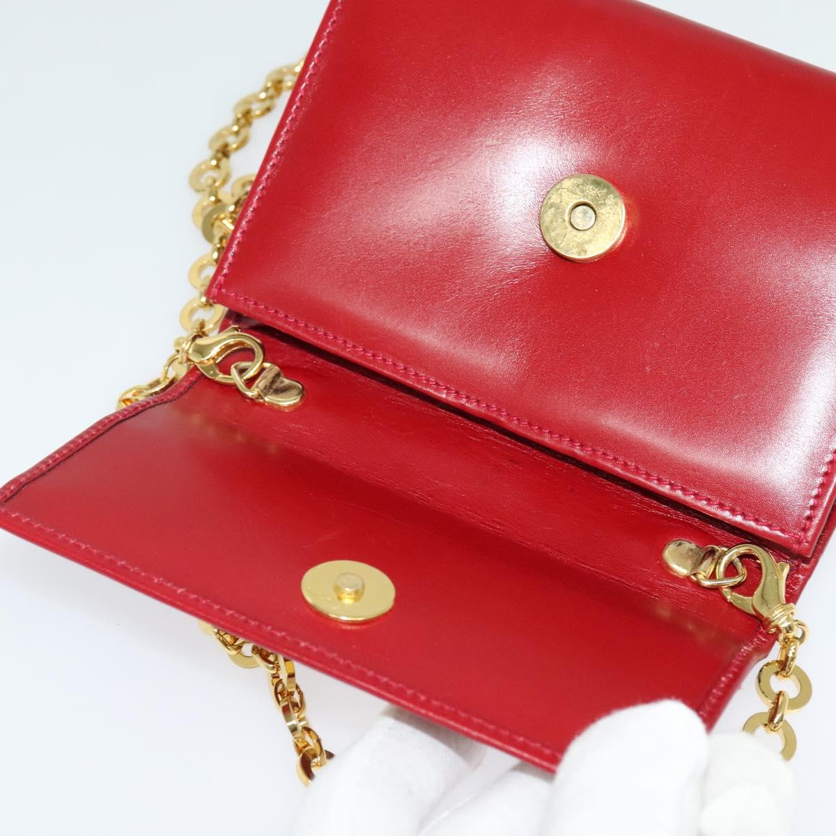 Salvatore Ferragamo Vala Chain Mini Shoulder Bag Leather Red Gold Auth 140616