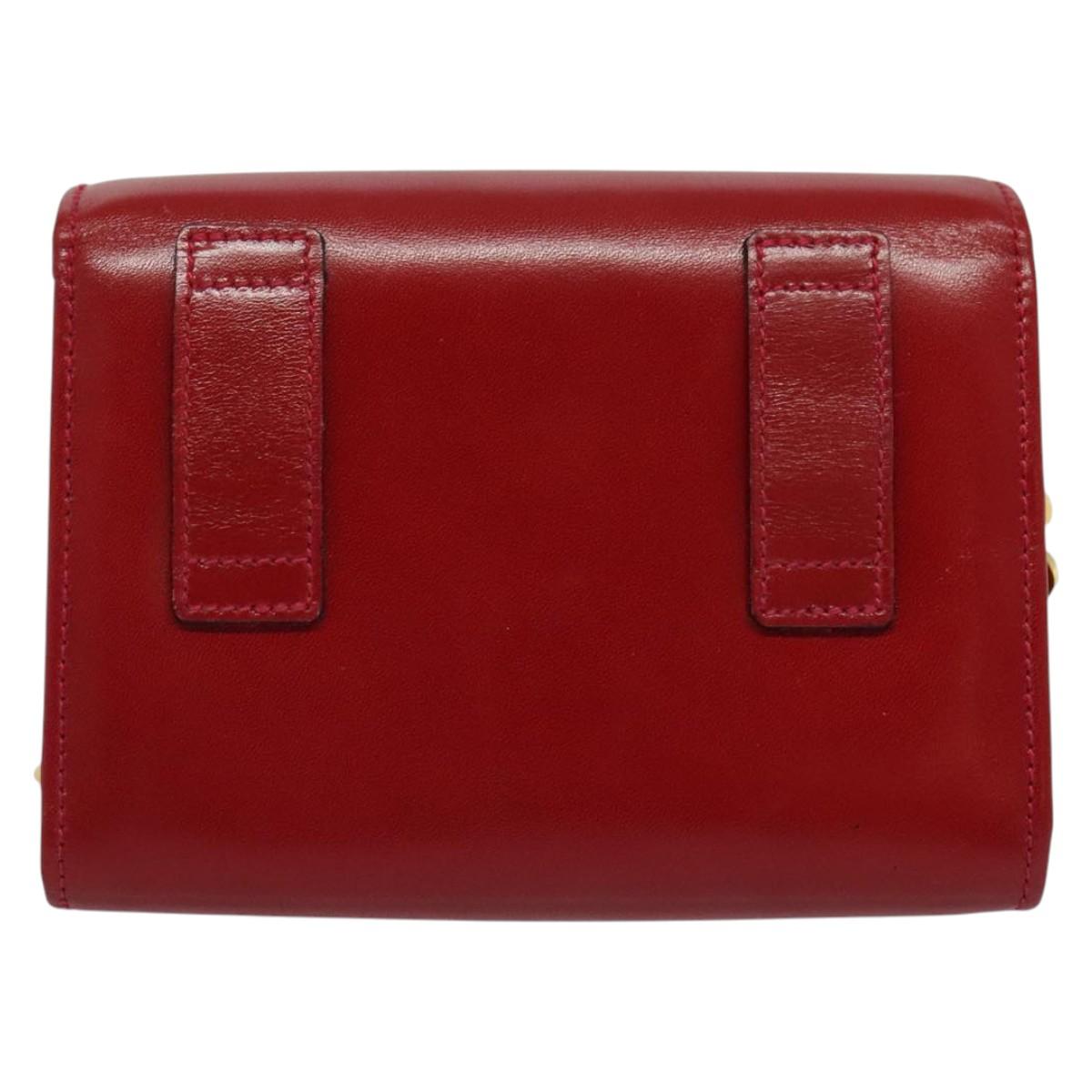 Salvatore Ferragamo Vala Chain Mini Shoulder Bag Leather Red Gold Auth 140616