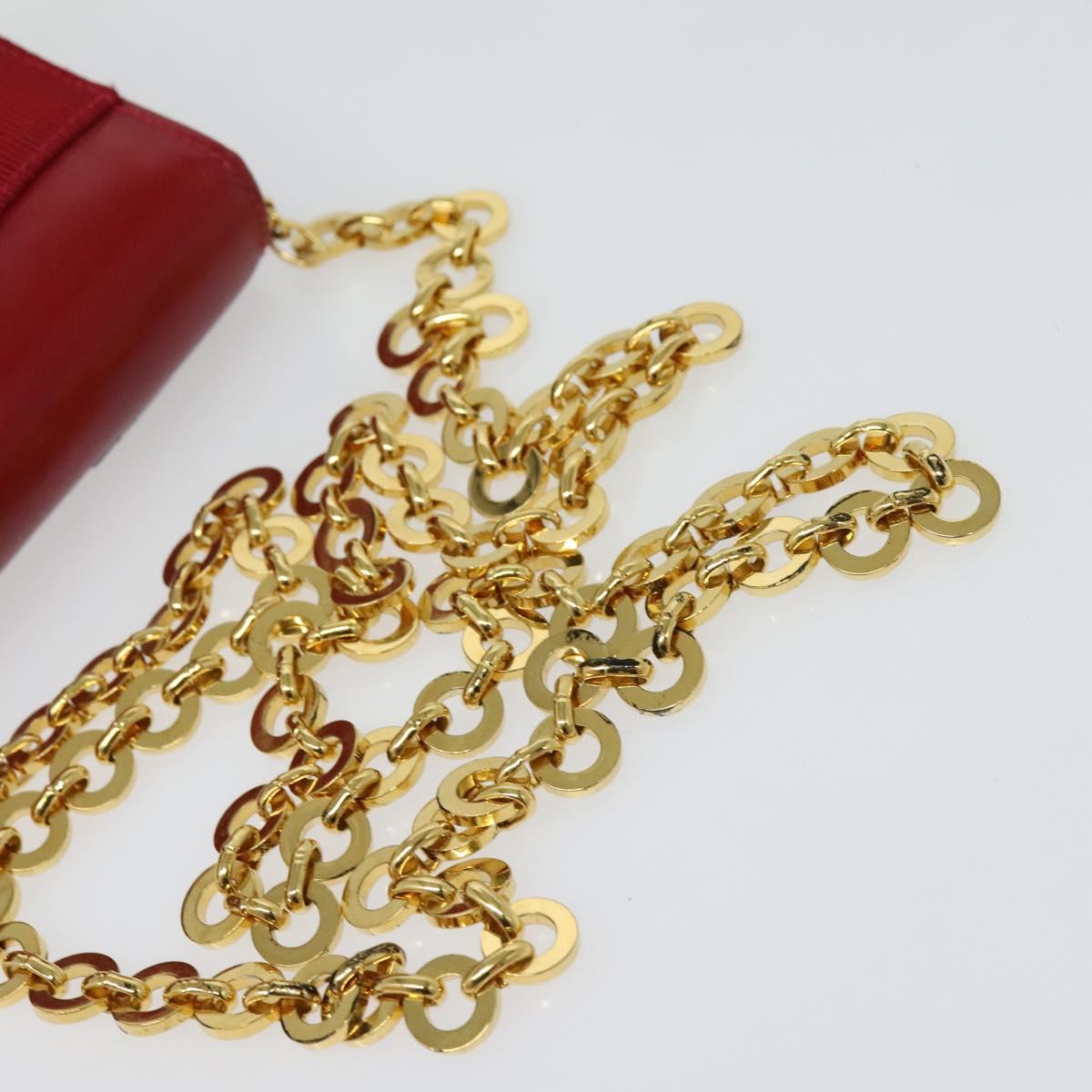 Salvatore Ferragamo Vala Chain Mini Shoulder Bag Leather Red Gold Auth 140616