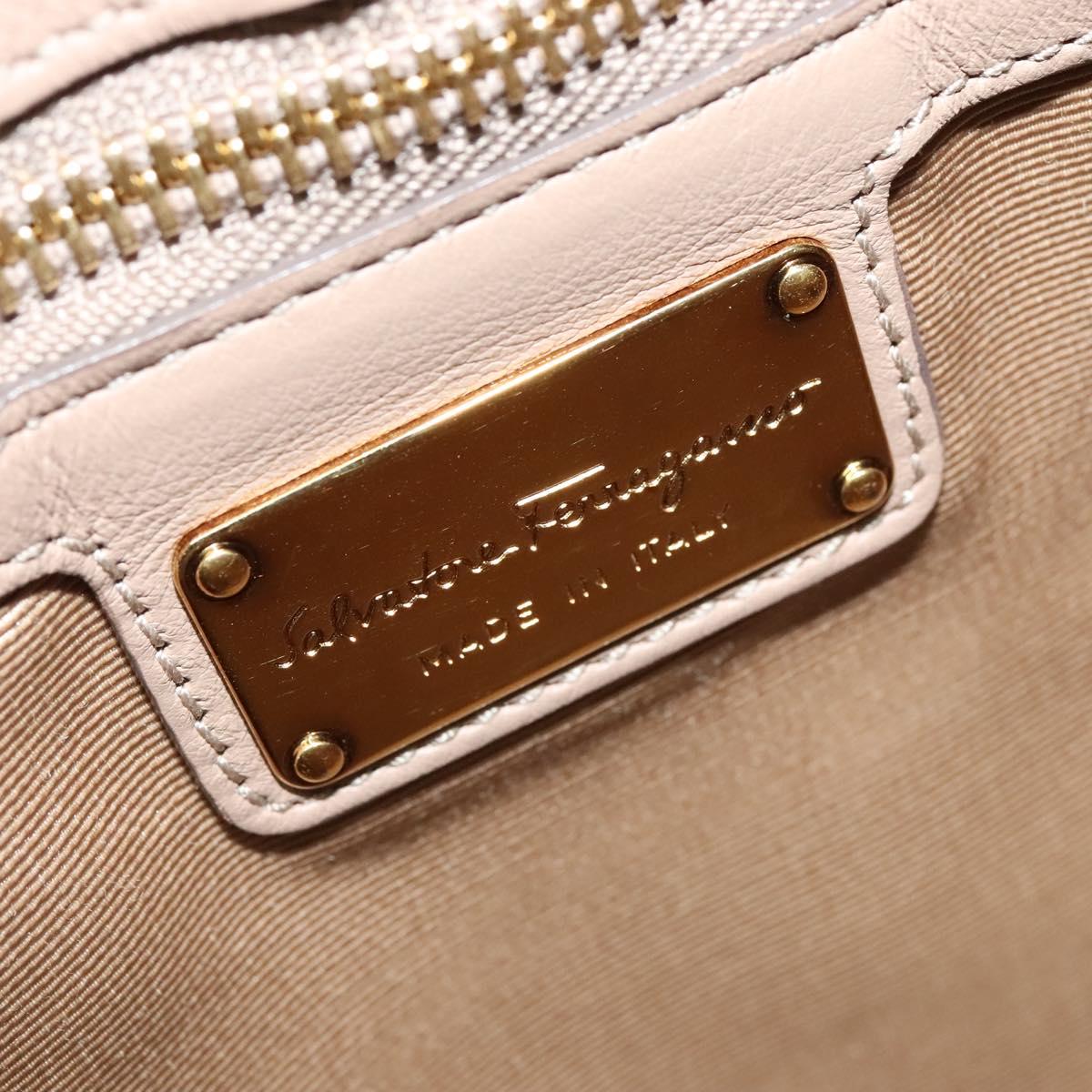 Salvatore Ferragamo Gancini Tote Bag Leather Beige Gold Auth 140617