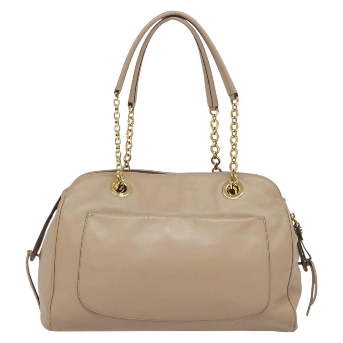 Salvatore Ferragamo Gancini Tote Bag Leather Beige Gold Auth 140617