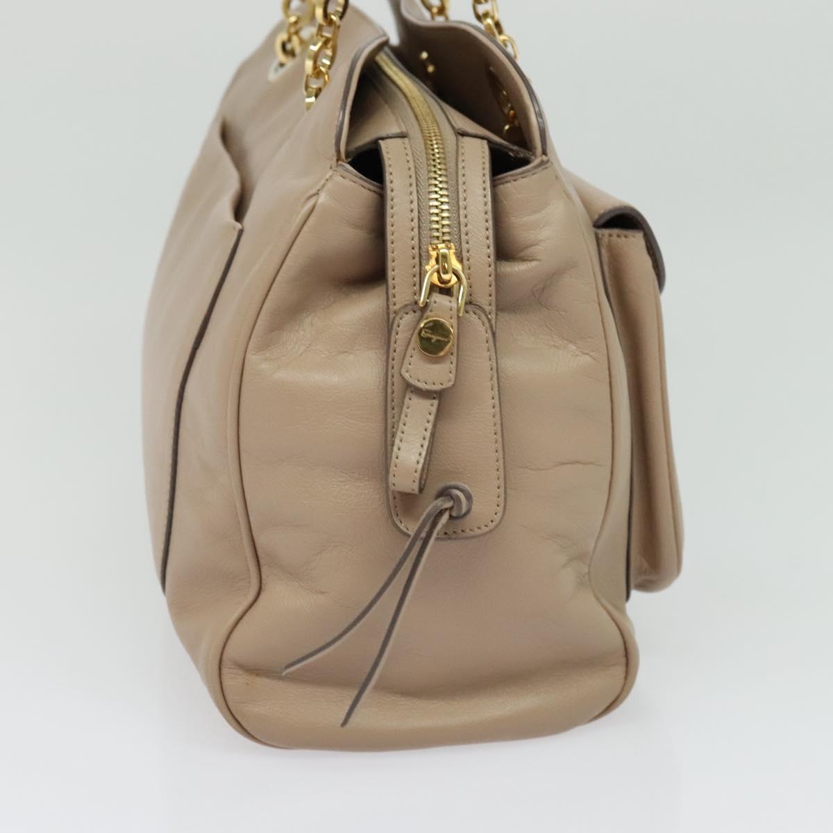 Salvatore Ferragamo Gancini Tote Bag Leather Beige Gold Auth 140617