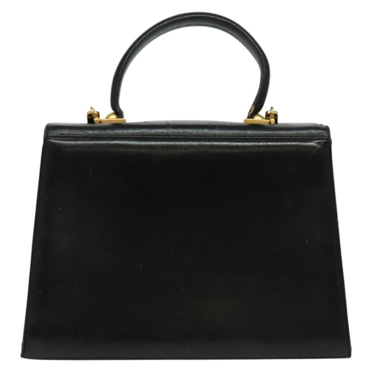 Salvatore Ferragamo Gancini Hand Bag Leather 2way Black Gold Auth 140618