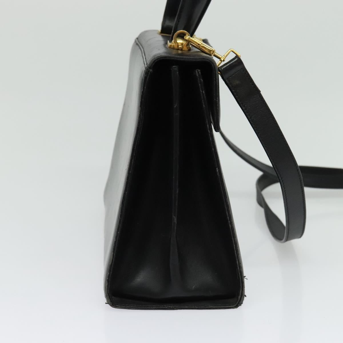 Salvatore Ferragamo Gancini Hand Bag Leather 2way Black Gold Auth 140618