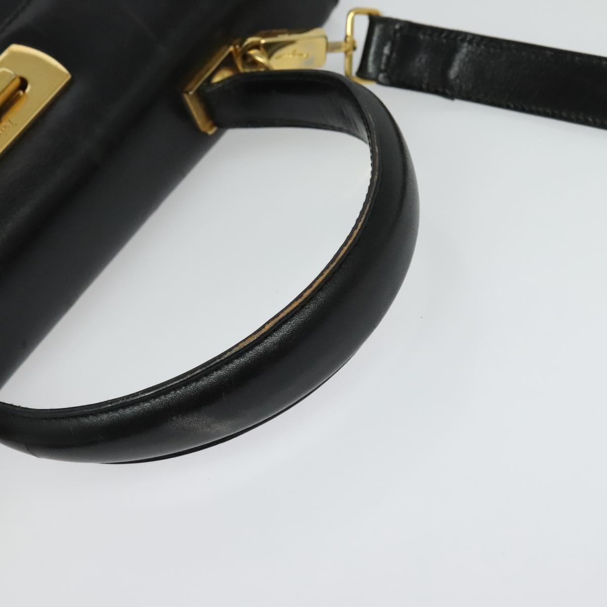 Salvatore Ferragamo Gancini Hand Bag Leather 2way Black Gold Auth 140618