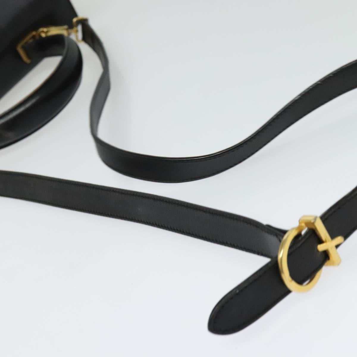 Salvatore Ferragamo Gancini Hand Bag Leather 2way Black Gold Auth 140618