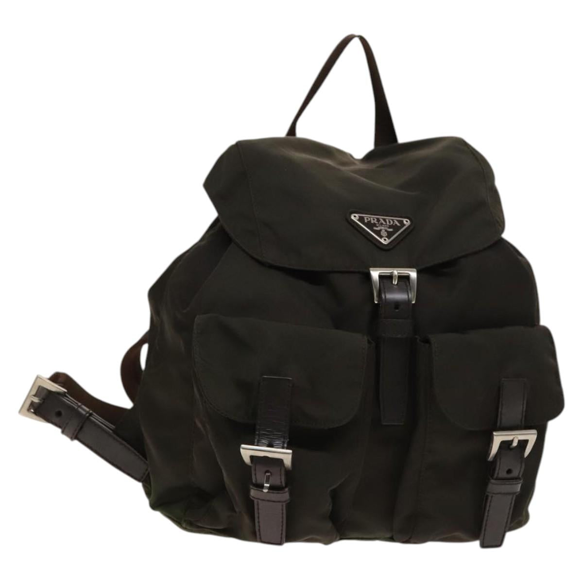 PRADA Backpack Nylon Khaki Silver Auth 140621