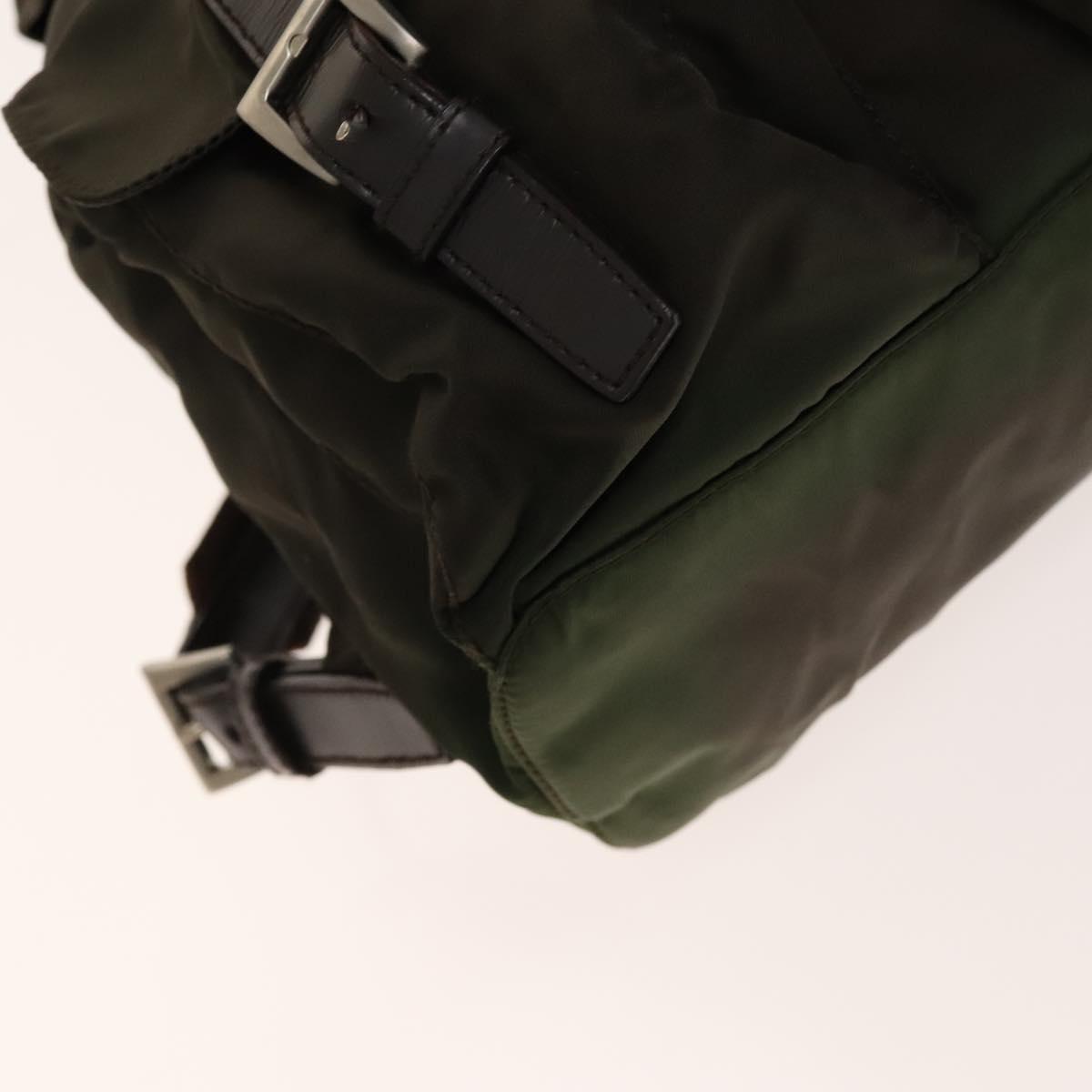 PRADA Backpack Nylon Khaki Silver Auth 140621
