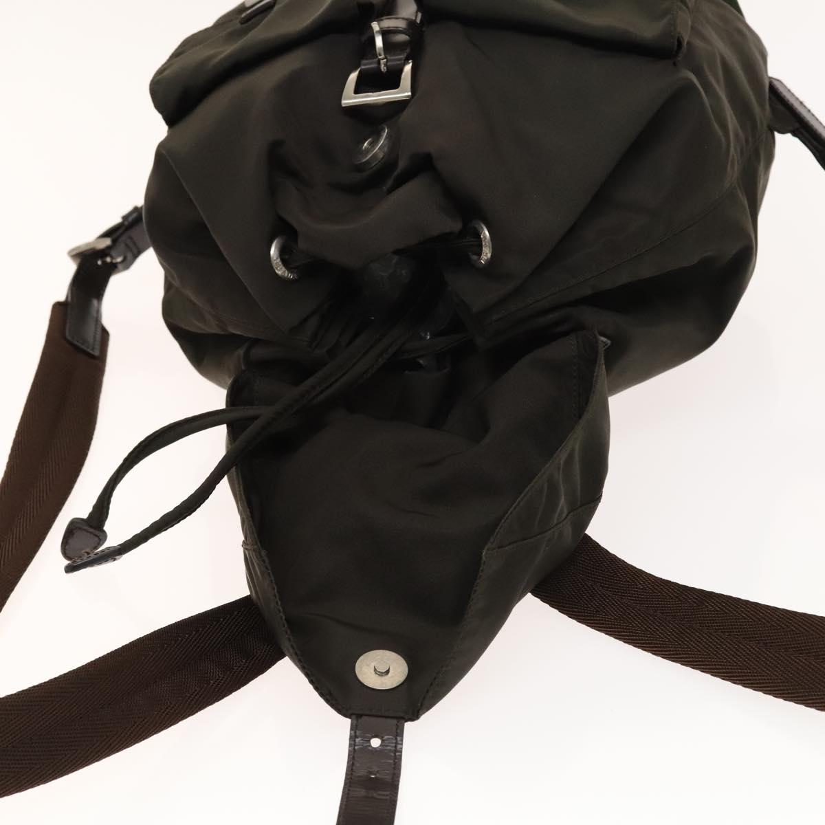 PRADA Backpack Nylon Khaki Silver Auth 140621