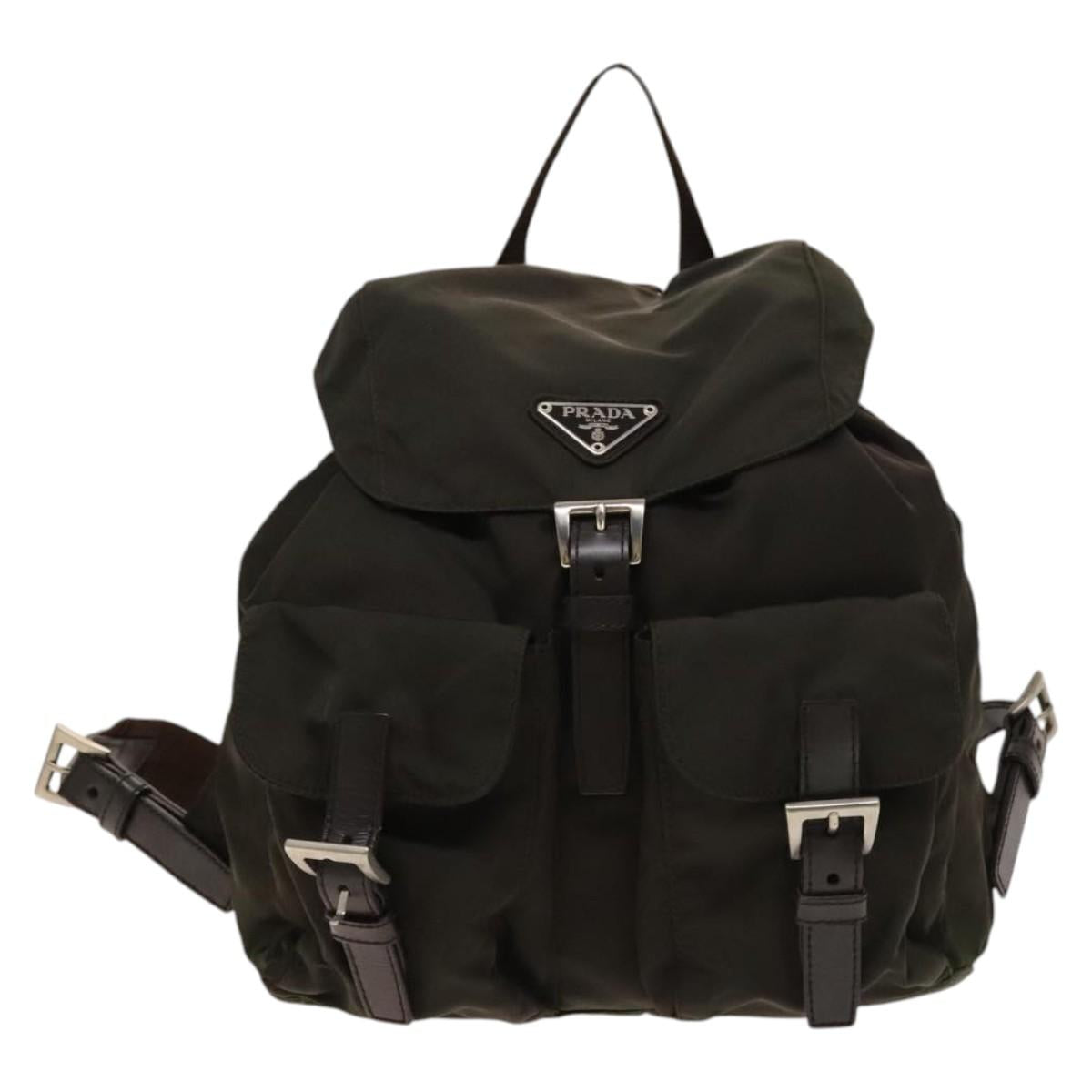 PRADA Backpack Nylon Khaki Silver Auth 140621