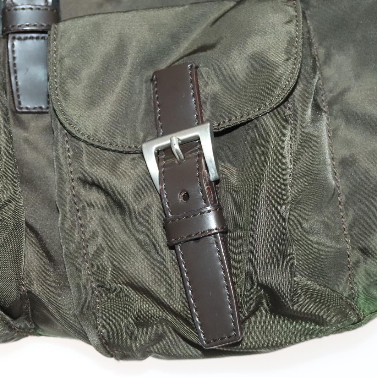 PRADA Backpack Nylon Khaki Silver Auth 140621