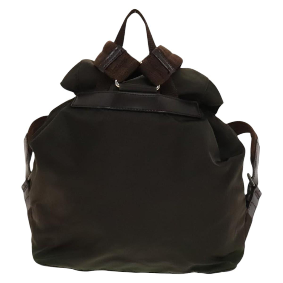 PRADA Backpack Nylon Khaki Silver Auth 140621