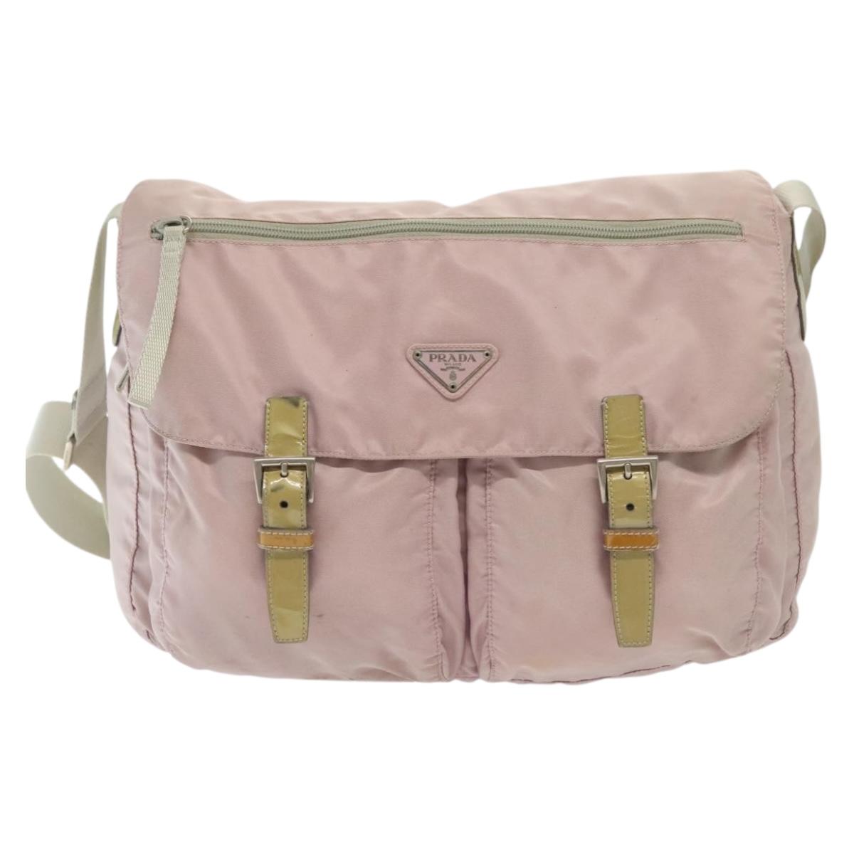 PRADA Shoulder Bag Nylon Pink Silver Auth 140622