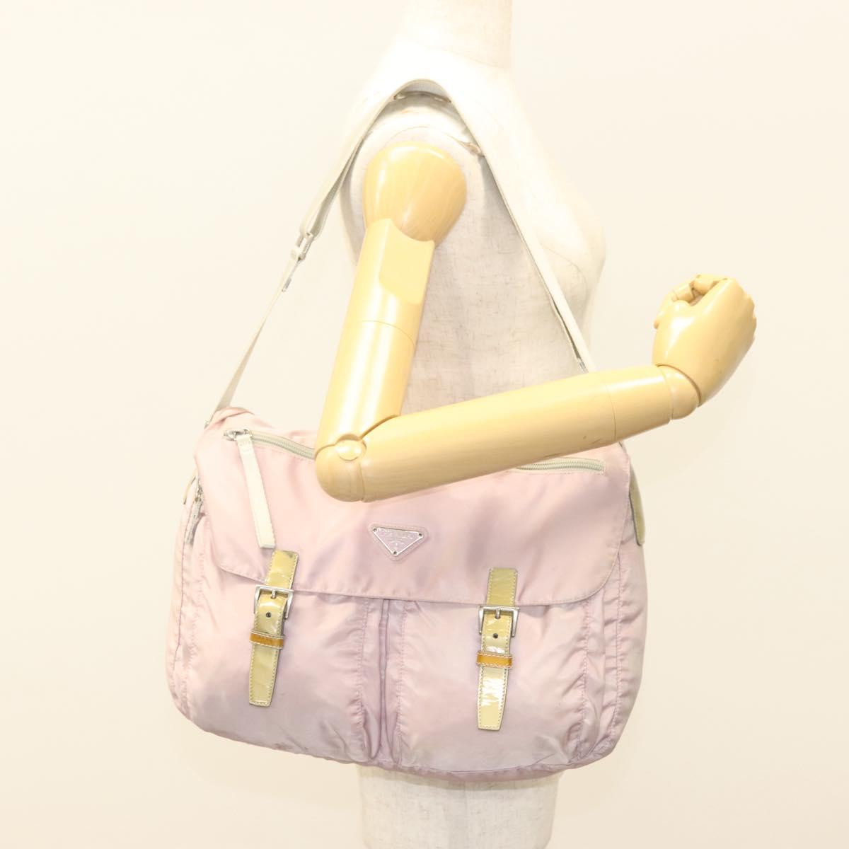 PRADA Shoulder Bag Nylon Pink Silver Auth 140622