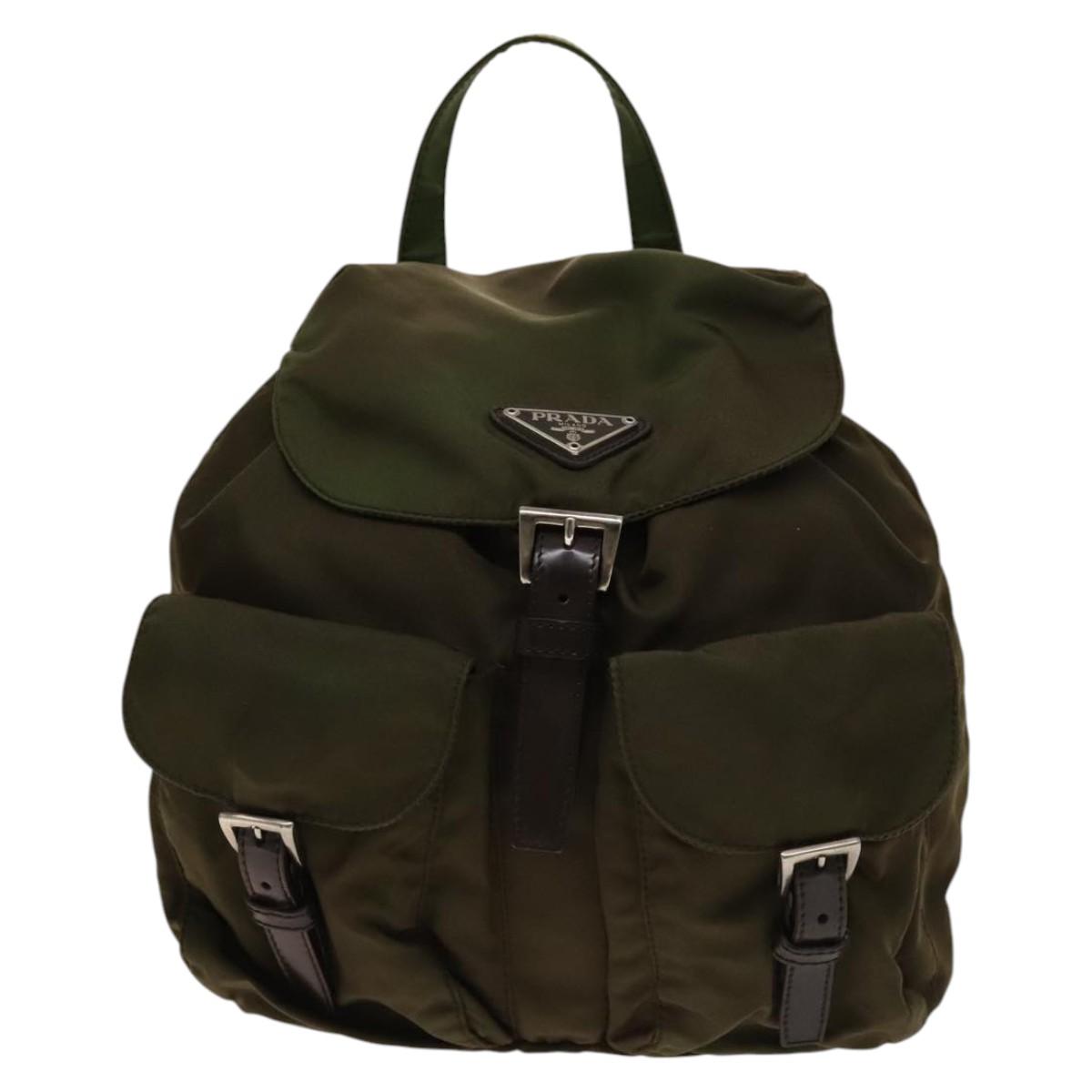 PRADA Backpack Nylon Khaki Silver Auth 140624