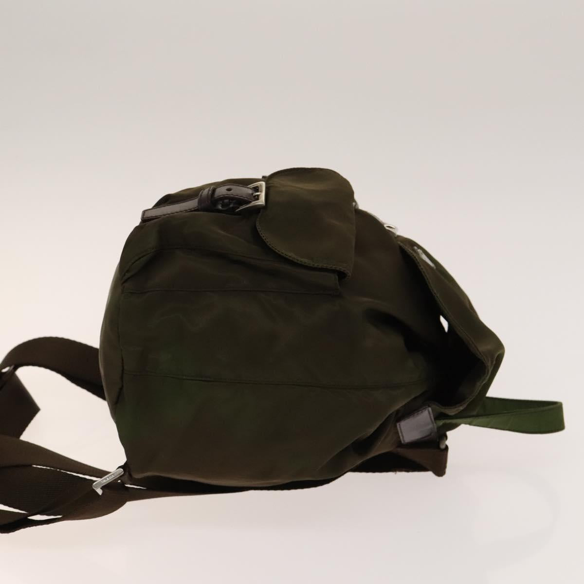 PRADA Backpack Nylon Khaki Silver Auth 140624