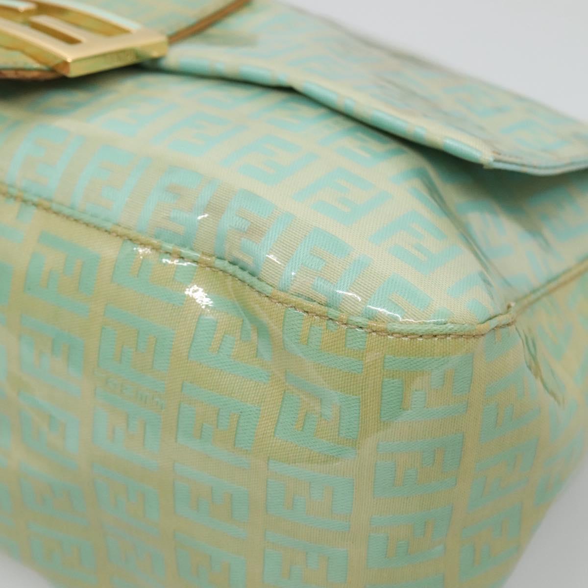 FENDI Zucchino Canvas Mamma Baguette Bag Enamel Peppermint Gold Auth 140635A