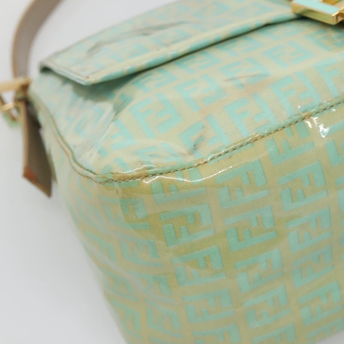 FENDI Zucchino Canvas Mamma Baguette Bag Enamel Peppermint Gold Auth 140635A