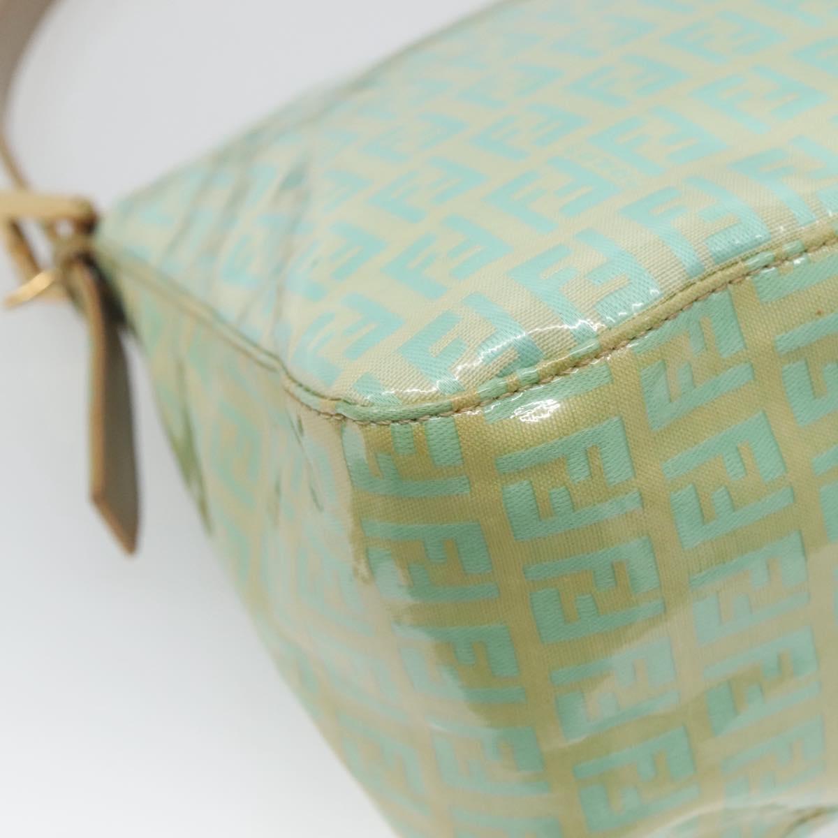 FENDI Zucchino Canvas Mamma Baguette Bag Enamel Peppermint Gold Auth 140635A
