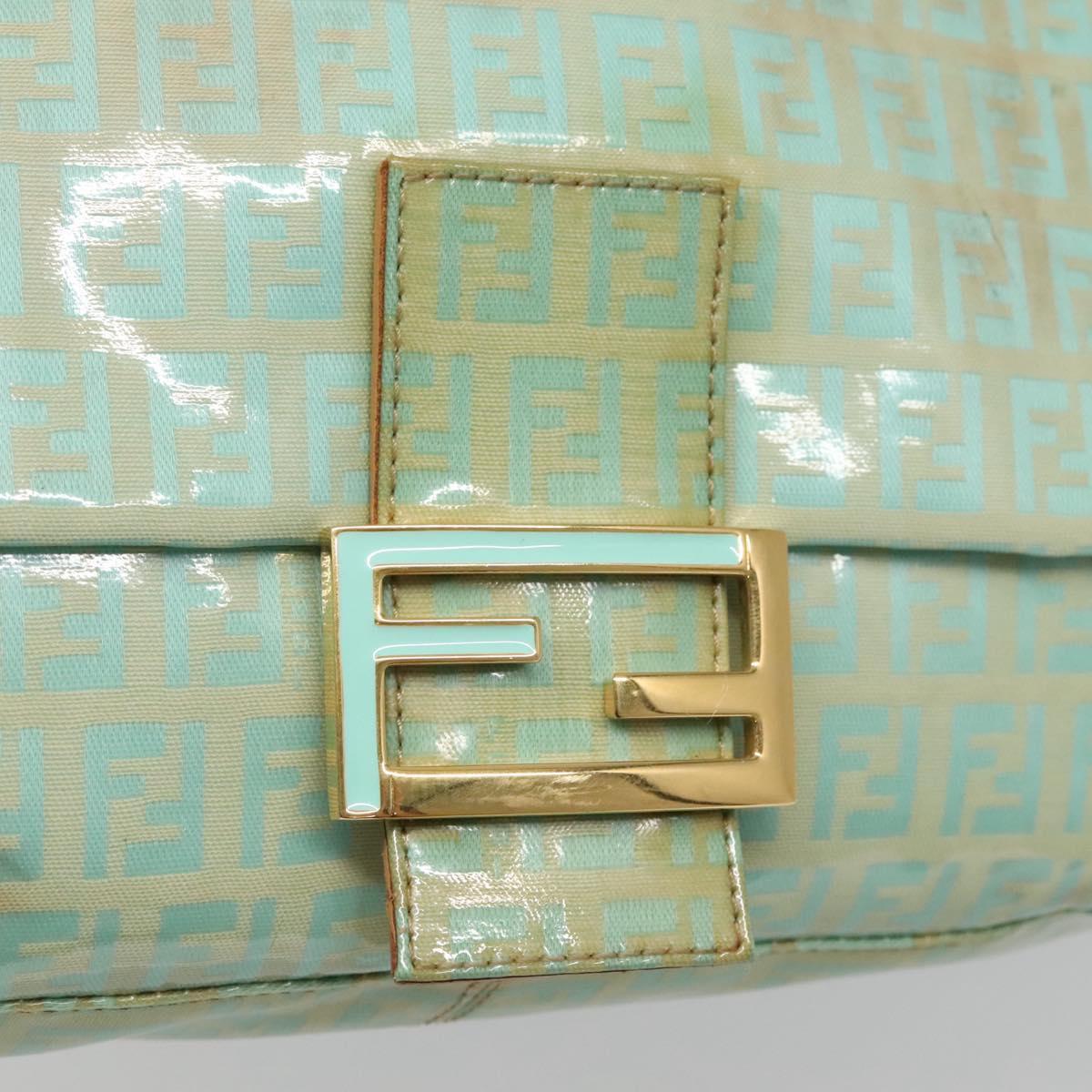 FENDI Zucchino Canvas Mamma Baguette Bag Enamel Peppermint Gold Auth 140635A