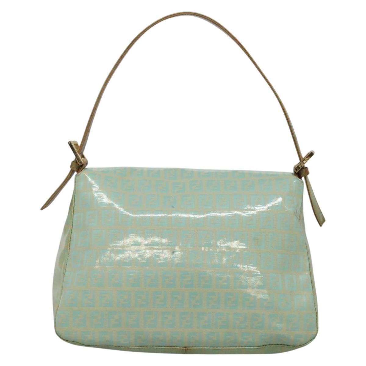 FENDI Zucchino Canvas Mamma Baguette Bag Enamel Peppermint Gold Auth 140635A