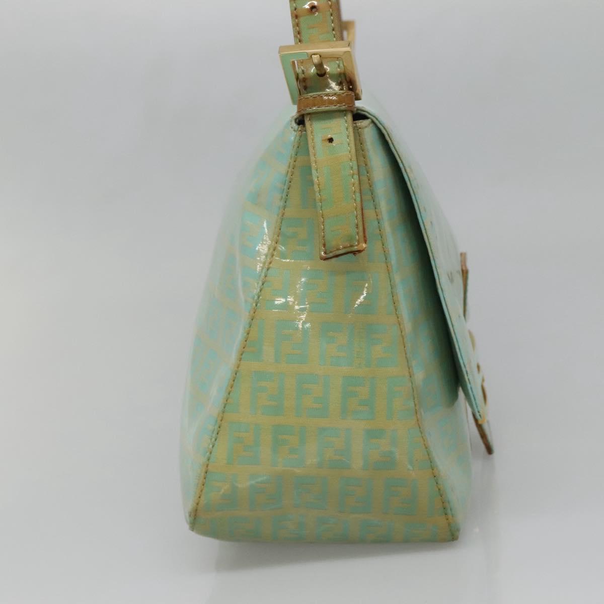 FENDI Zucchino Canvas Mamma Baguette Bag Enamel Peppermint Gold Auth 140635