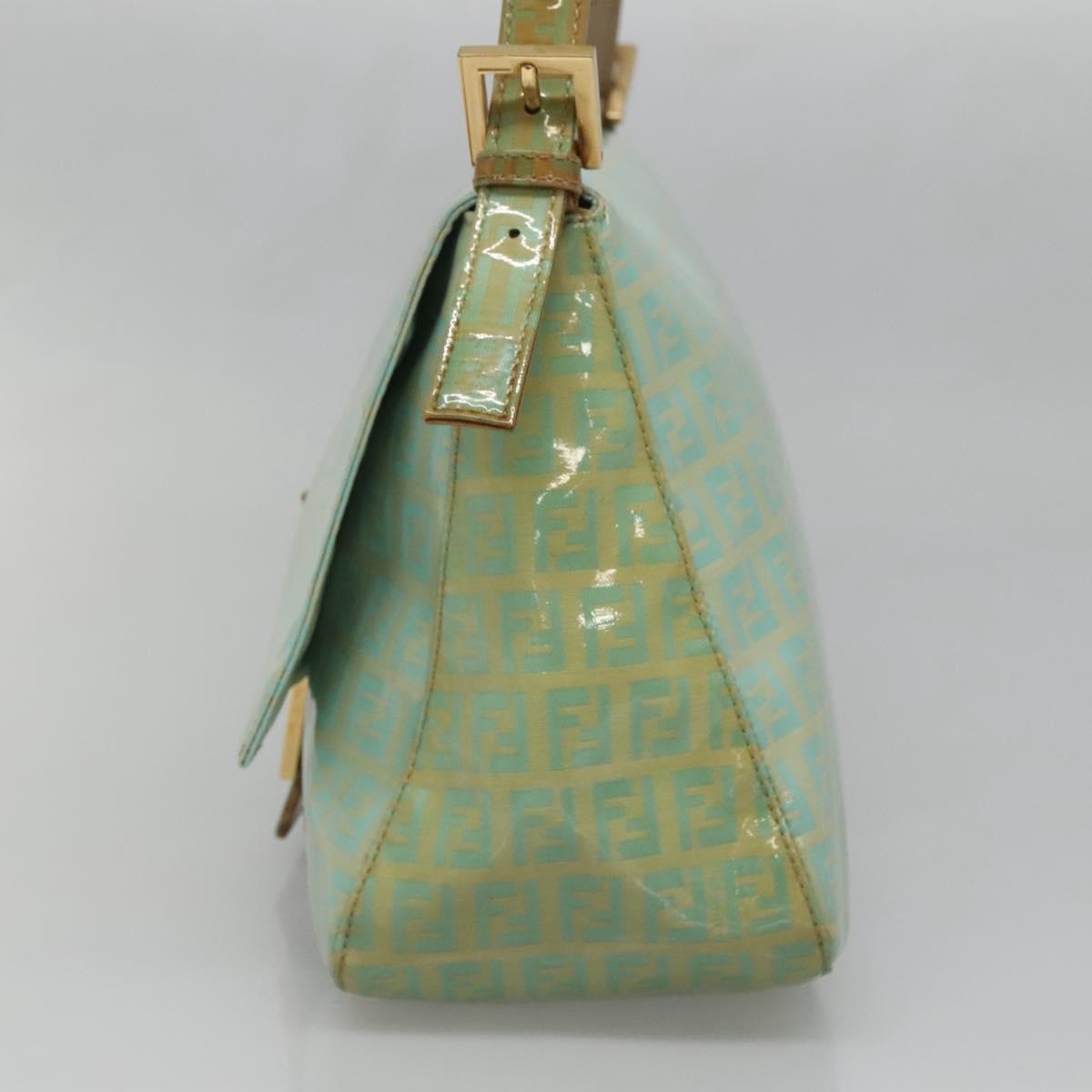 FENDI Zucchino Canvas Mamma Baguette Bag Enamel Peppermint Gold Auth 140635