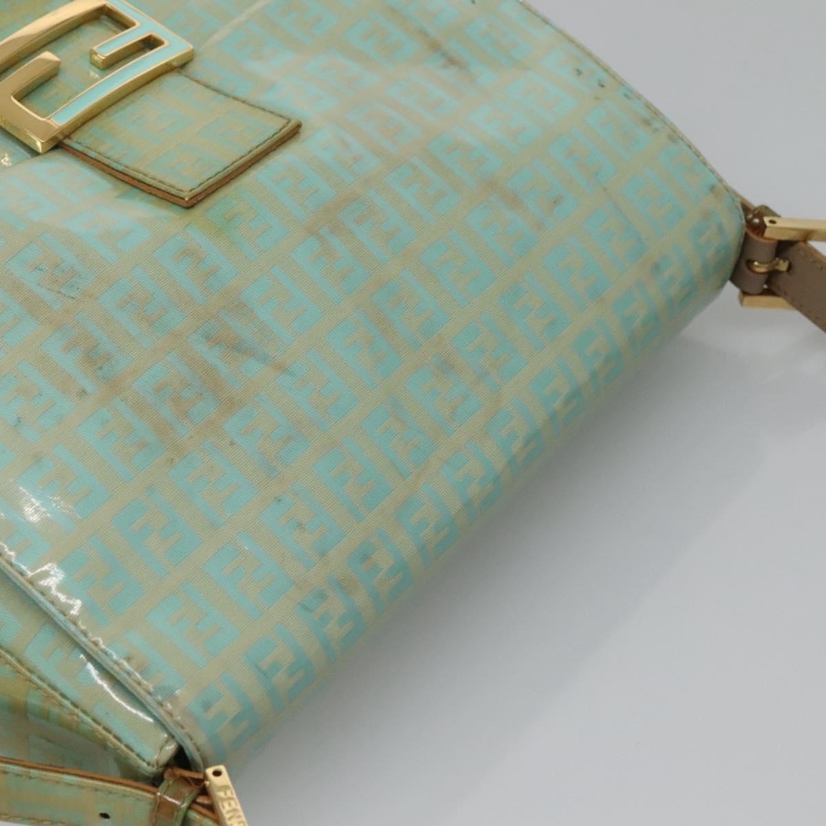FENDI Zucchino Canvas Mamma Baguette Bag Enamel Peppermint Gold Auth 140635A