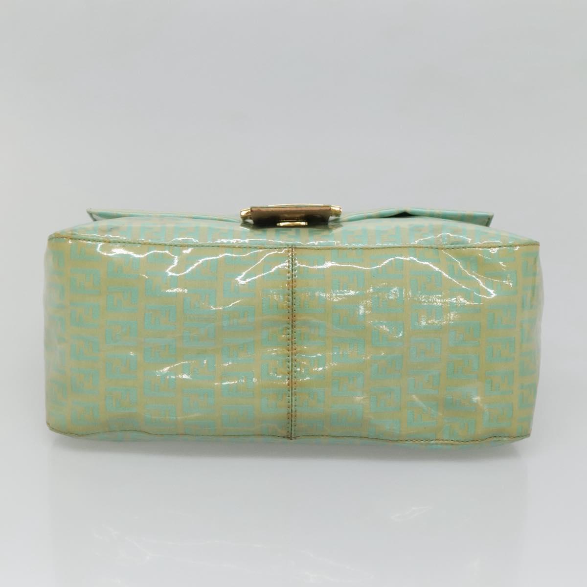 FENDI Zucchino Canvas Mamma Baguette Bag Enamel Peppermint Gold Auth 140635A