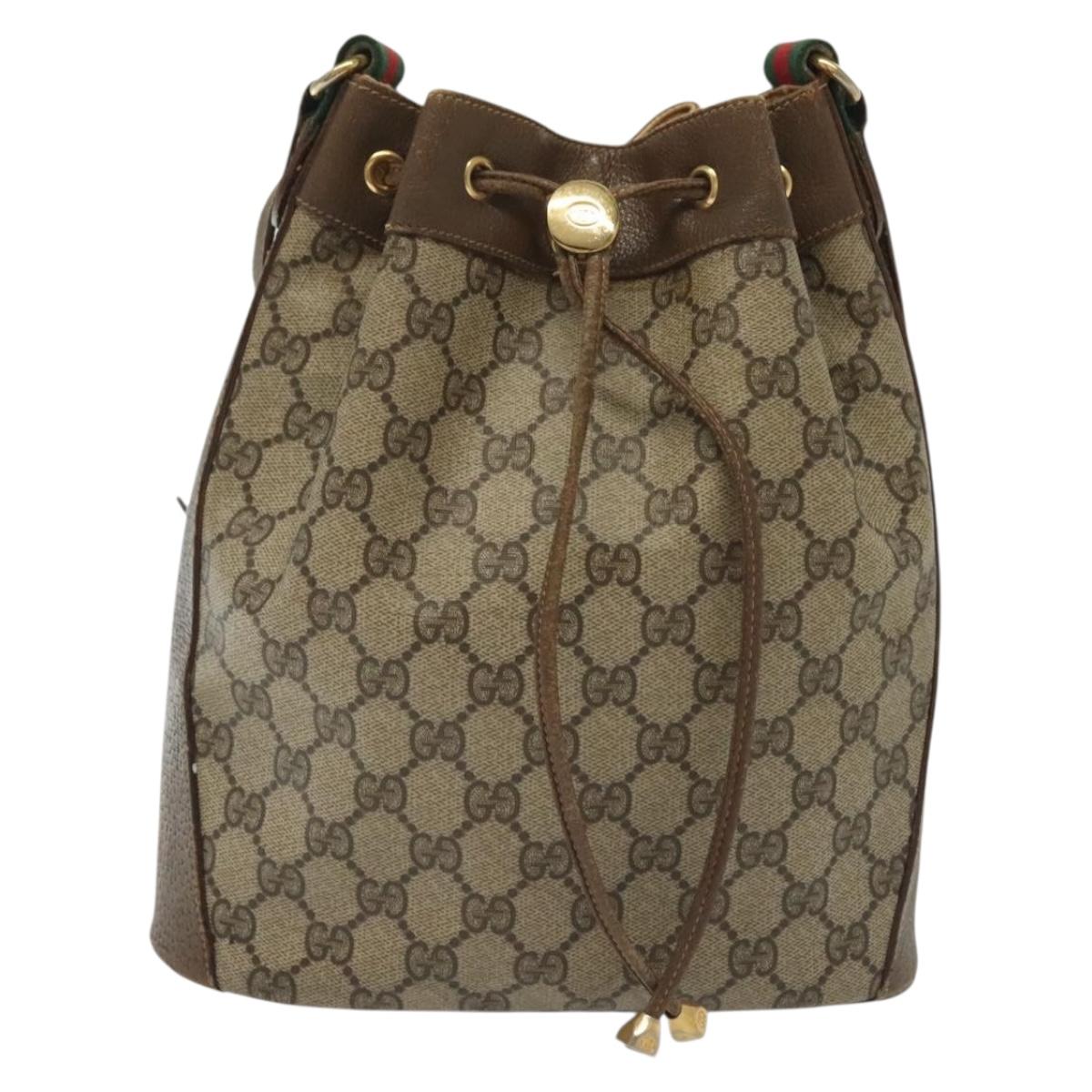 GUCCI GG Supreme Web Sherry Line Bag PVC Beige Gold 72 02 034 Auth 140637