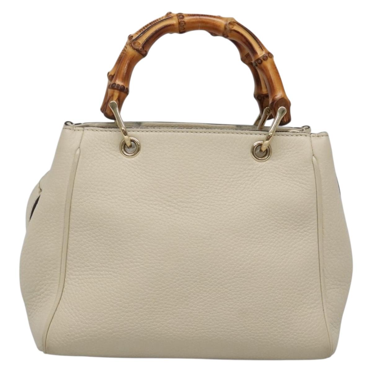 GUCCI Bamboo Hand Bag Leather 2way White Gold 368823 Auth 140639